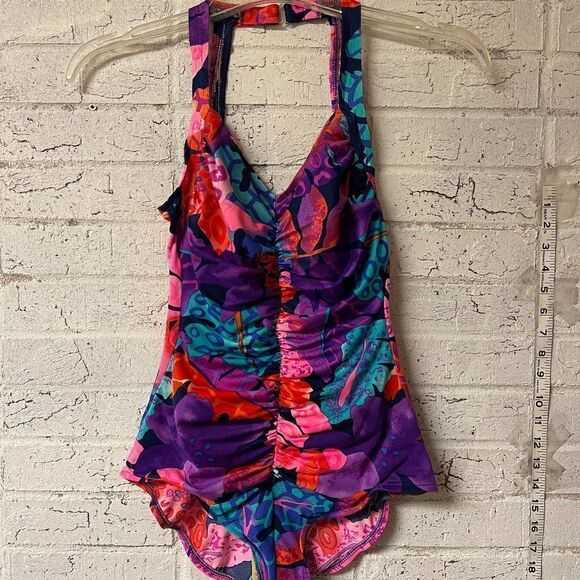 Vintage Maxine of Hollywood One Piece Tropical Resort Swimsuit 12 - Picture 1 of 9